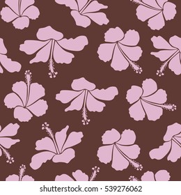 Vector illustration. Brown and neutral hibiscus flowers seamless pattern.