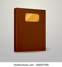 Vector illustration of brown notebook. Closed notebook with brown hardcover. Isolated vector illustration on gray.