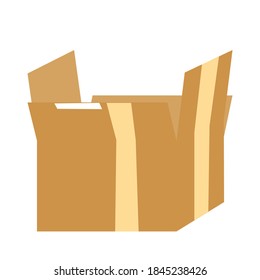 Vector illustration of a brown open box isolated on white background for us as element with space for branding runaround or wraparound text 