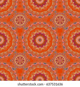 Vector illustration. In brown, orange and pink colors. Ikat damask seamless pattern background tile.