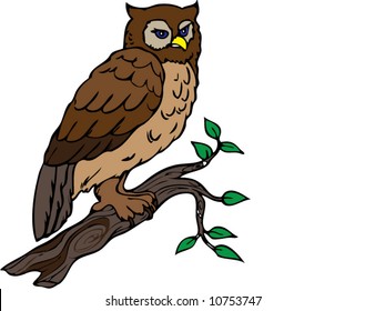 vector illustration of brown owl in the branch