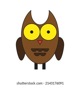 Vector illustration of a brown owl with yellow eyes, flat style
