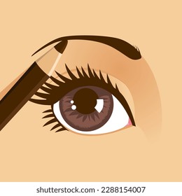 Vector illustration of a brown pencil shaping eyebrow. Beauty clipart