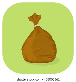 Vector illustration of a Brown plastic garbage bag icon.
Tied plastic trash sacks ready for disposal and garbage collection.