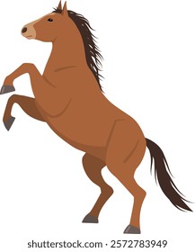 Vector illustration of a brown prancing horse