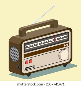 vector illustration of a brown retro radio.old radio. classic radio. radio with antena.  handle. 