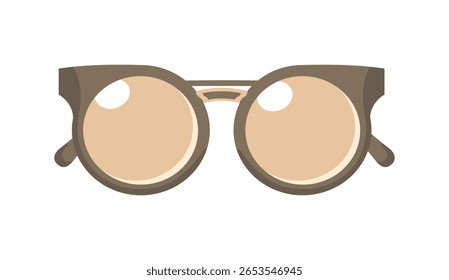 Ilustração vetorial de óculos redondos castanhos em estilo plano, isolados sobre fundo branco, perfeito para projetos de moda, acessórios ou design de ícones.

