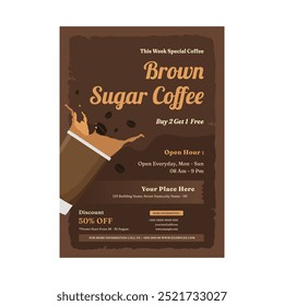 Vector illustration of brown sugar coffee flyer poster template design