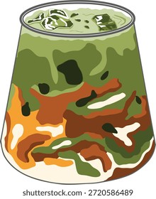 Ilustração vetorial do matcha de baunilha de gelo de açúcar marrom com uma combinação de cores verde, laranja, creme e marrom - pode ser usado em projetos de menu de café 