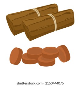Vector illustration of Brown Sugar or Palm Sugar or Java Sugar. The ripe palm sugar is ready to be consumed and marketed. With a white background. Perfect for sachet product icons, and web logos.