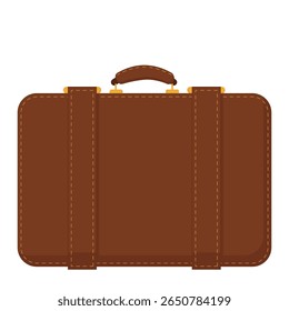 Vector illustration of a brown suitcase with a handle on a white background.