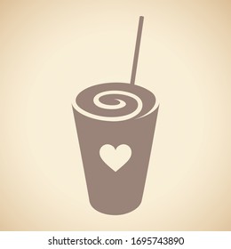 Vector Illustration of Brown Swirly Milkshake with a Heart Icon isolated on a Beige Background