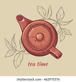 Vector Illustration with brown teapot on brown  background