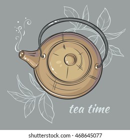 Vector Illustration with brown  teapot on grey background