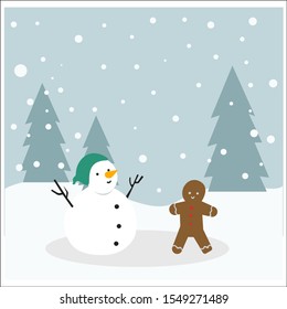 Vector illustration of a brown teddy bear makes a snowman.