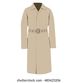 Vector illustration brown trench coat model . Detective overcoat. Elegant winter coat.