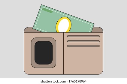 A vector illustration of a brown wallet containing money