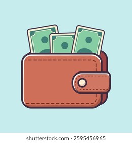 Vector Illustration of Brown Wallet Containing Money