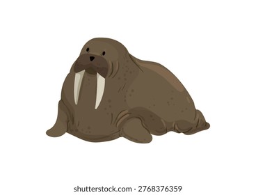 Vector illustration of a brown walrus with tusks.