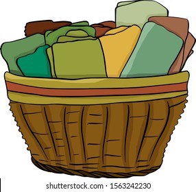 vector illustration of a brown wicker basket with clean towels on a white background