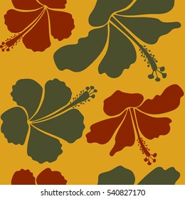 Vector illustration. Vector illustration of brown, yellow, beige and green hibiscus flowers. With brown, yellow, beige and green flowers.