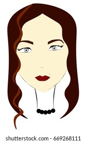 Vector illustration brown-haired woman or Girl with necklace
