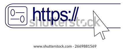 Vector illustration of a browser address bar with https and arrow cursor icon. Symbol of internet security, SSL certificate, safe connection, website access, online search, SEO, and digital technology