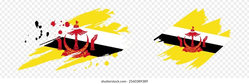 Vector illustration of Brunei flag in brush stroke effect on transparent background