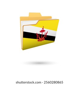 Vector illustration of Brunei flag isolated in file folder on white background.