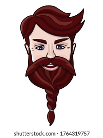 Vector illustration of brunette man's face. Hipster icon. Handsome bearded metrosexual man.