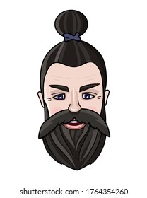 Ilustración vectorial de la cara de un hombre morena. Icono de Hipster. Hombres sexuales con barba apuesto. Icono o avatar para peluquería.