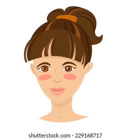 Vector illustration Brunette smiling young woman with hair tail.