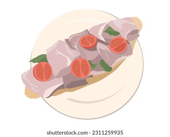 Vector illustration of a bruschetta with prosciutto