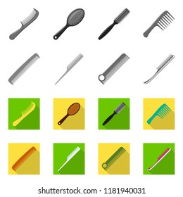 Vector illustration of brush and hair icon. Collection of brush and hairbrush stock symbol for web.