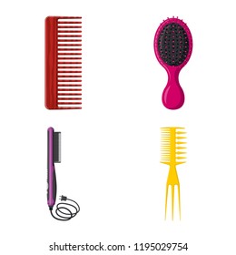 Vector illustration of brush and hair sign. Collection of brush and hairbrush stock vector illustration.