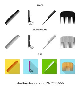 Vector illustration of brush and hair sign. Set of brush and hairbrush stock symbol for web.