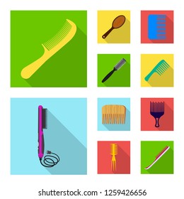 Vector illustration of brush and hair sign. Set of brush and hairbrush stock symbol for web.