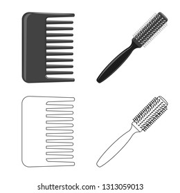 Vector illustration of brush and hair sign. Collection of brush and hairbrush stock symbol for web.