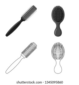 Vector illustration of brush and hair symbol. Set of brush and hairbrush stock vector illustration.