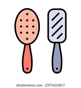 Vector illustration of brush and hair symbol. Set of brush and hairbrush stock symbol for web. Color vector isolated on white background.