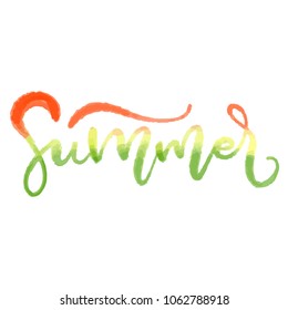 Vector illustration: Brush lettering composition of Summer time isolated on white background. Beautiful lettering for postcards, banners, posters and other. Inscription for the holiday