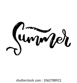 Vector illustration: Brush lettering composition of Summer time isolated on white background. Beautiful lettering for postcards, banners, posters and other. Inscription for the holiday