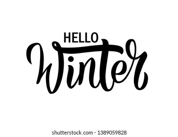 Vector illustration: Brush lettering composition of Hello winter isolated on white background