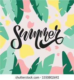 Vector illustration: Brush lettering composition of Summer Vacation isolated on colorful background