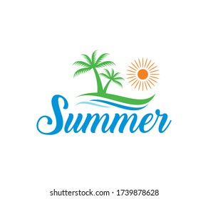 Vektor-Abbildung: Pinselkomposition der Sommerferien isoliert auf blauem Hintergrund.