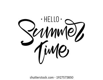 Ilustración del vector: Composición de letras del pincel de Hello Summer Time sobre fondo blanco. 