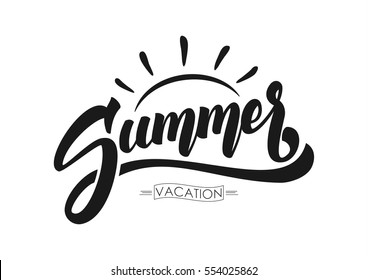 Ilustrație vectorială: Compoziție cu litere perie de vară Vacanță izolat pe fundal alb.