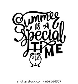 Vector illustration Brush lettering composition of Summer quotes on white background. Summer lettering for cards, posters, prints and more