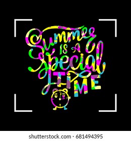 Vector illustration Brush lettering composition of Summer quotes on white background. Summer lettering for cards, posters, prints