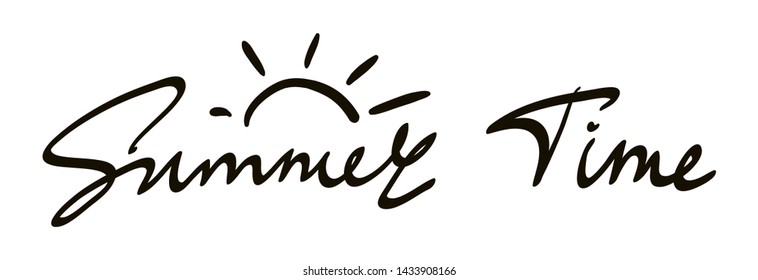 Vector Illustration Brush lettering summer time isolated on white background handwritten inscription. Fashionable summer inscription for t-shirt, sweatshirt for print or embroidery. Party logo.